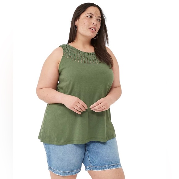 Lane Bryant Swing Sleeveless Crochet-Neck Top Scoop Neck High Low Hem Size 26-28 - Picture 1 of 13